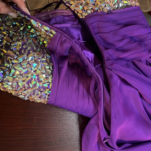 PURPLE RHINESTONE STRAPLESS LA FEMME COCKTAIL DRESS - Picture 8 of 12